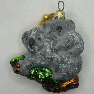 Glass koala mother/baby gray & brown glitter Christmas  tree ornament